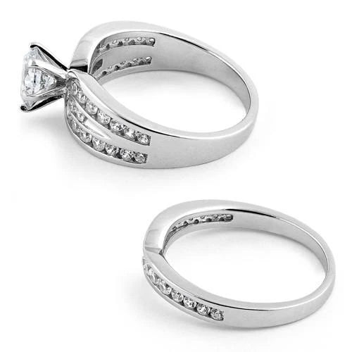 NIZA Sterling Silver Elegant Engagement Set CZ Ring