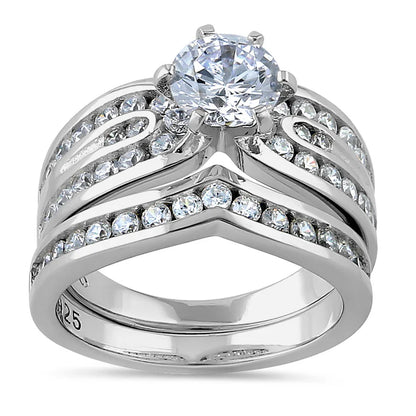 NIZA Sterling Silver Elegant Engagement Set CZ Ring