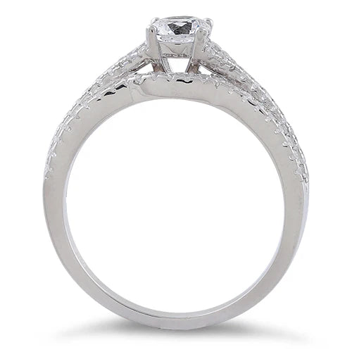 BINIZA Sterling Silver Round Engagement Set Clear CZ Ring