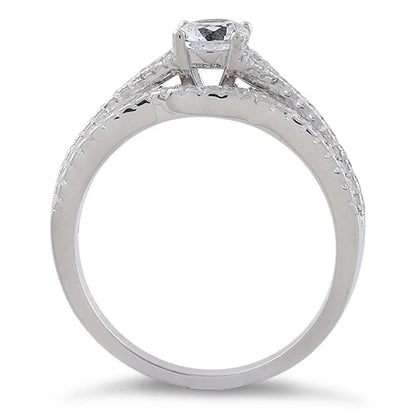 BINIZA Sterling Silver Round Engagement Set Clear CZ Ring