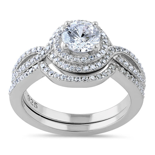 HAYLLI Sterling Silver Halo CZ Wedding Set Ring