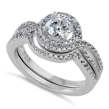 HAYLLI Sterling Silver Halo CZ Wedding Set Ring