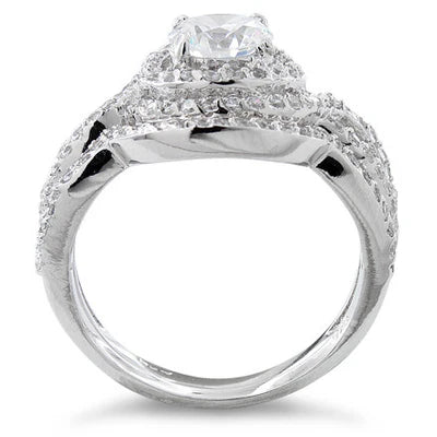 HAYLLI Sterling Silver Halo CZ Wedding Set Ring