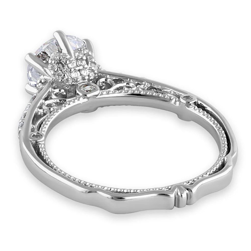 ILLA Sterling Silver Victorian Cathedral 7.0mm Round Cut Clear CZ Filigree Engagement Ring