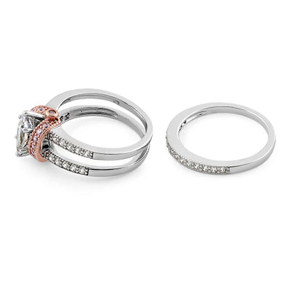 ILLARY Sterling Silver Two-tone Rose Gold Plated Clear Marquise CZ Set Ring