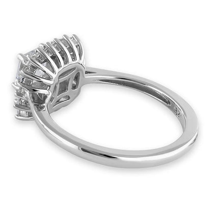 INTI Sterling Silver Halo Cluster Square and Round Cute Clear CZ Engagement Ring