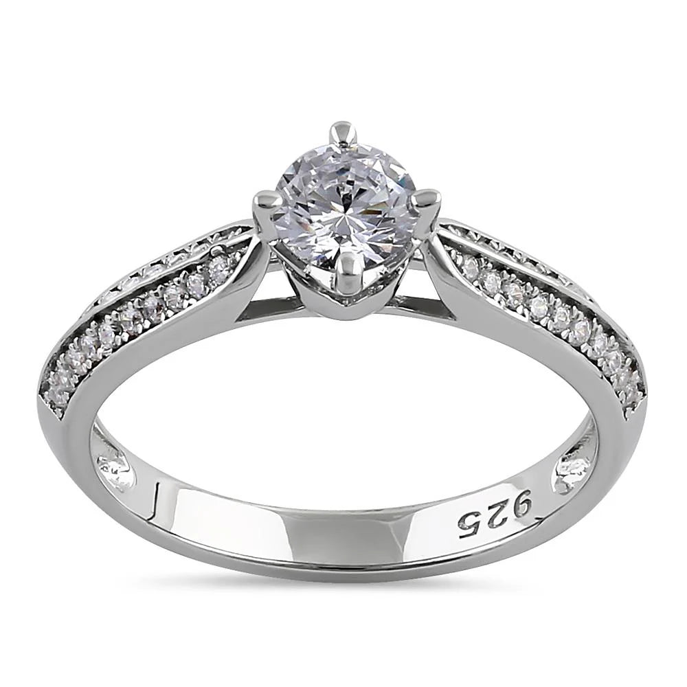 IZHI Sterling Silver Petite Pave Round Cut Clear CZ Engagement Ring