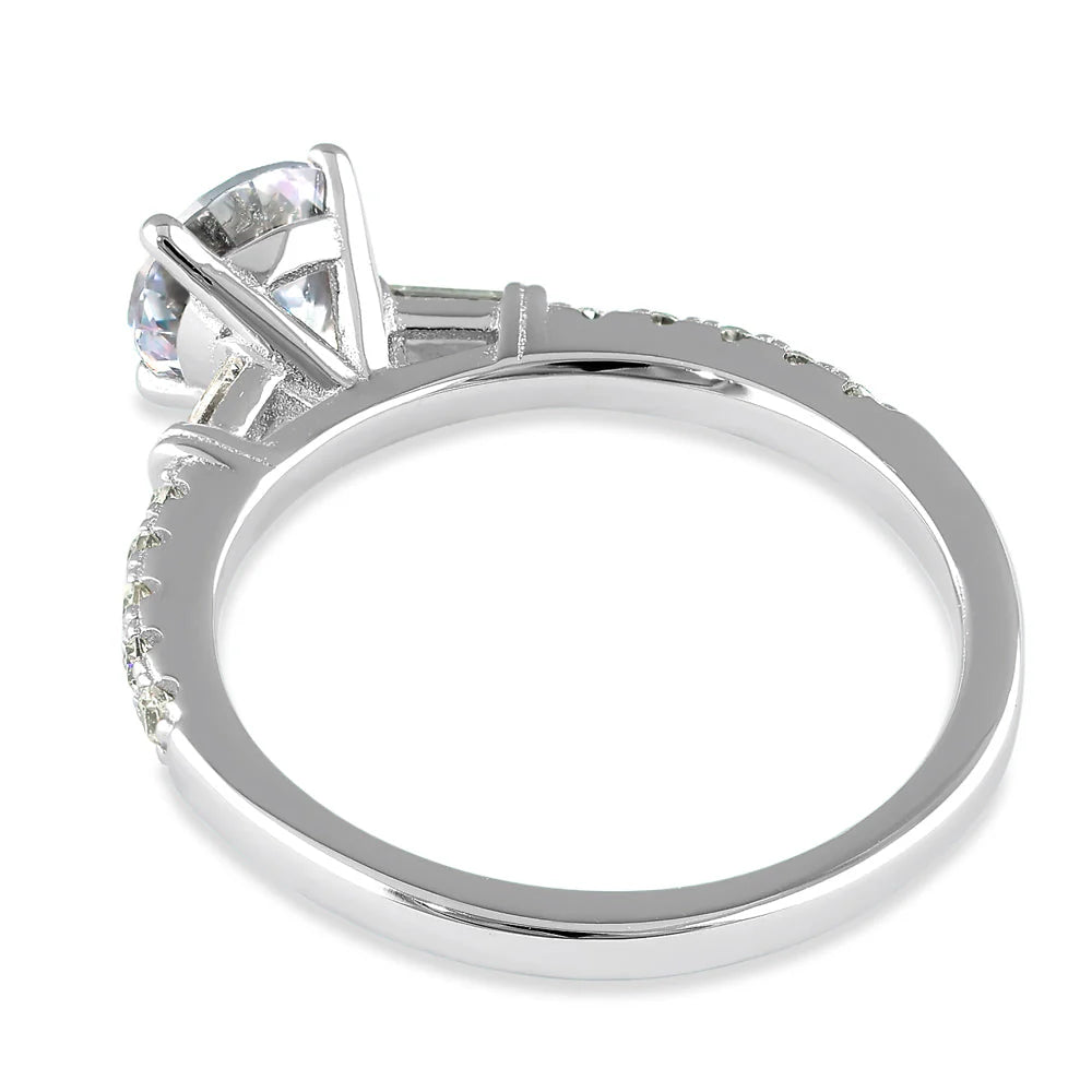 KORI Sterling Silver Dazzling Solitaire Engagement CZ Ring
