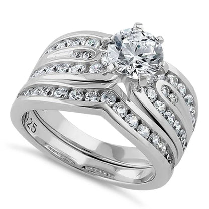 NIZA Sterling Silver Elegant Engagement Set CZ Ring